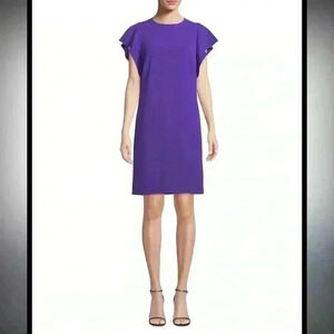 Escada Cascade Ruffle Sleeveless Straight Chemise Dress Purple Size 32 XS